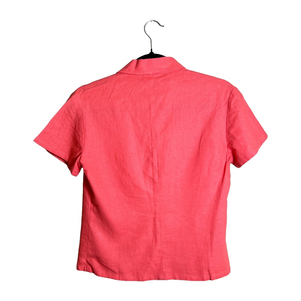 90s Studio Ease Petite Coral Linen Blouse Women's Size 4P Cottagecore Boho - Picture 2 of 4
